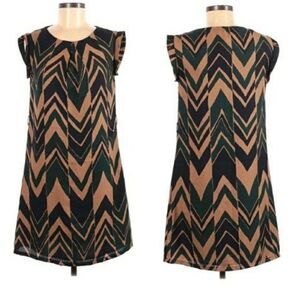 PIT Amsterdam Tribal Zig Zag Panelled Pleated Cap Wing Sleeve Shift Dress Sz 4